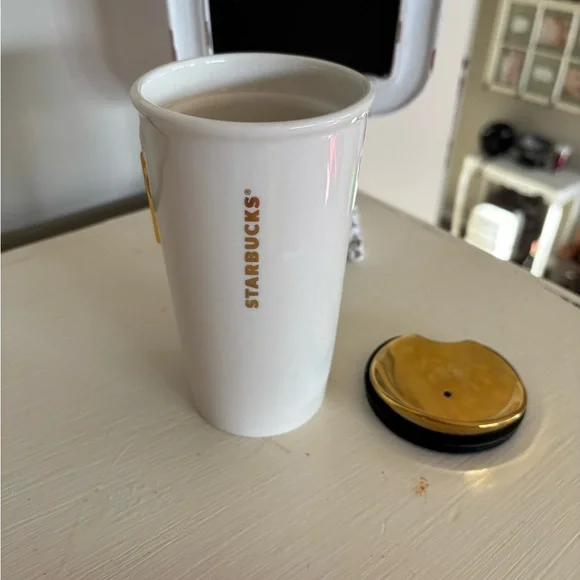 Starbucks Ceramic Mug with Gold Zipper and Lid Accents - Picture 3 of 5
